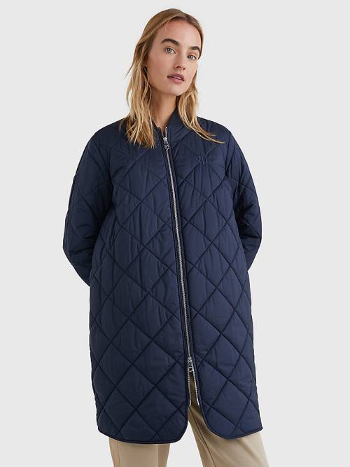 Blue Tommy Hilfiger TH Protect Longline Quilted Bomber Coat Women\'s Jackets | TH341NMQ