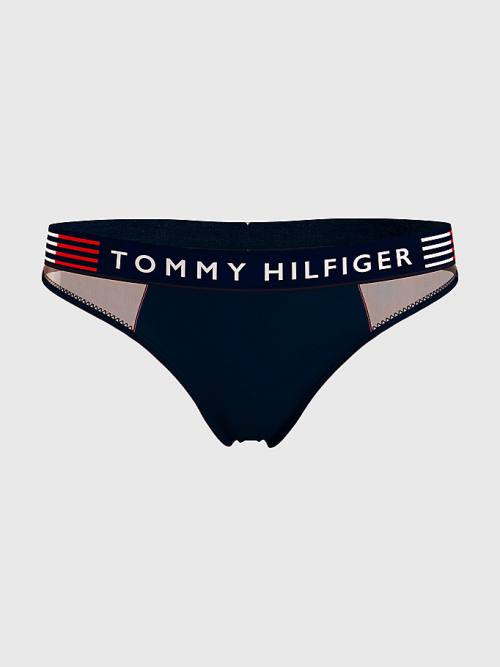 Blue Tommy Hilfiger TH Stretch Colour-Blocked Thong Women's Underwear | TH306QRU