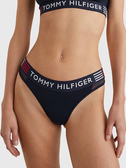 Blue Tommy Hilfiger TH Stretch Colour-Blocked Thong Women\'s Underwear | TH306QRU