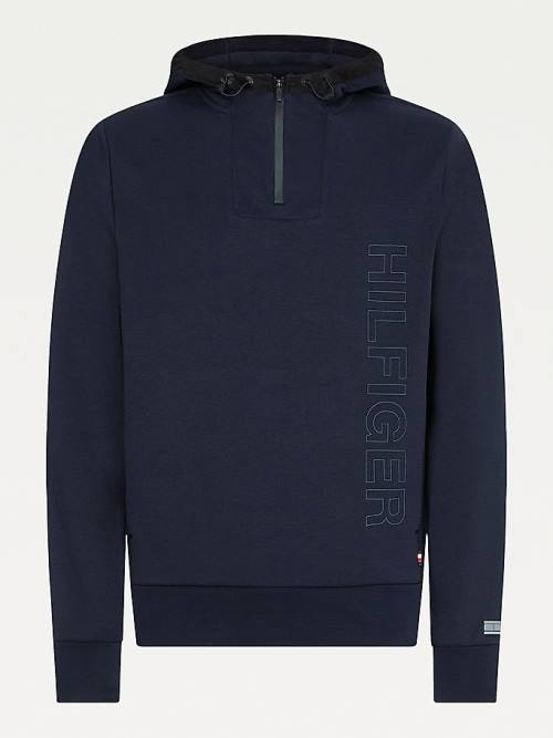 Blue Tommy Hilfiger TH Tech Essential Logo Quarter-Zip Men's Hoodie | TH017YEU