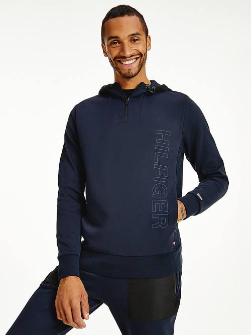 Blue Tommy Hilfiger TH Tech Essential Logo Quarter-Zip Men\'s Hoodie | TH017YEU