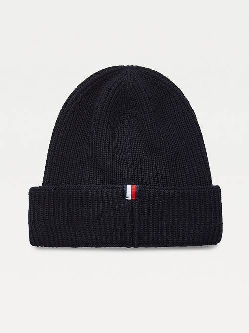 Blue Tommy Hilfiger TH Tech Knitted Badge Beanie Men's Hats | TH457GOV