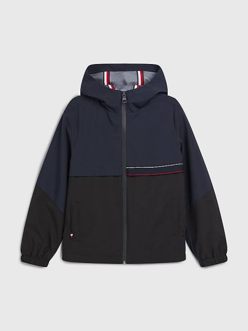 Blue Tommy Hilfiger TH Tech Recycled Polyester Colour-Blocked Windbreaker Boys' Jackets | TH571JUM