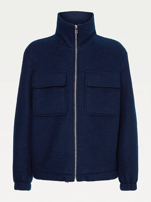 Blue Tommy Hilfiger TH Tech Wool Blend Zip-Thru Shacket Men's Jackets | TH348ETO