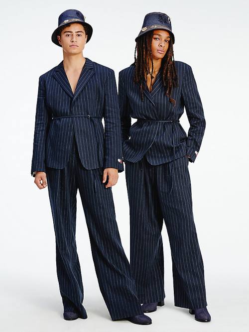 Blue Tommy Hilfiger TOMMYXINDYA Pinstripe Women's Blazers | TH127CSG