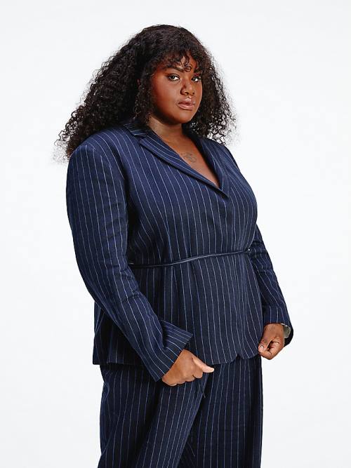 Blue Tommy Hilfiger TOMMYXINDYA Pinstripe Women's Blazers | TH127CSG