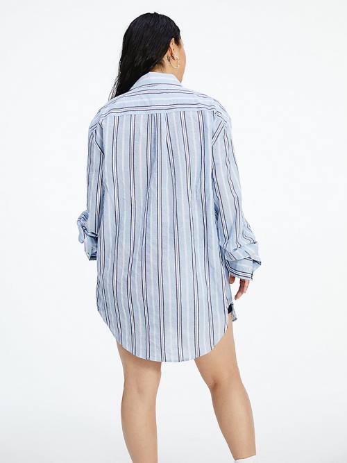 Blue Tommy Hilfiger TOMMYXINDYA Stripe Women's Shirts | TH853JMC