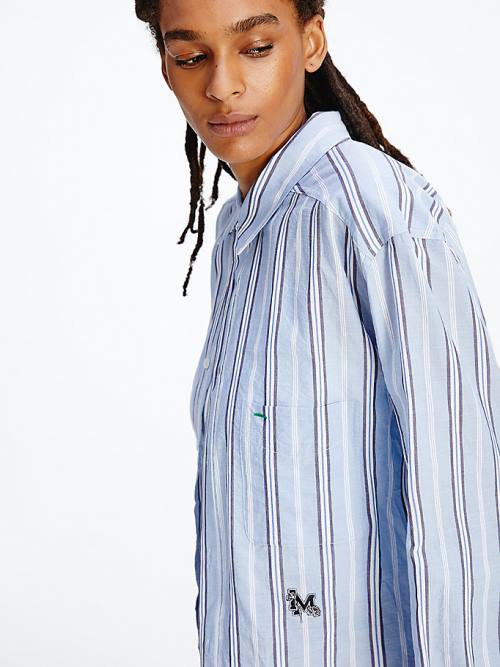 Blue Tommy Hilfiger TOMMYXINDYA Stripe Women's Shirts | TH853JMC