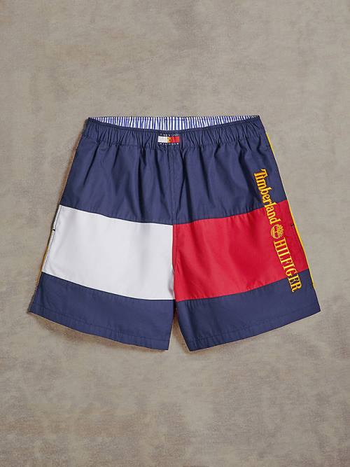 Blue Tommy Hilfiger TOMMYXTIMBERLAND Dual Gender Flag Men's Shorts | TH682DFY