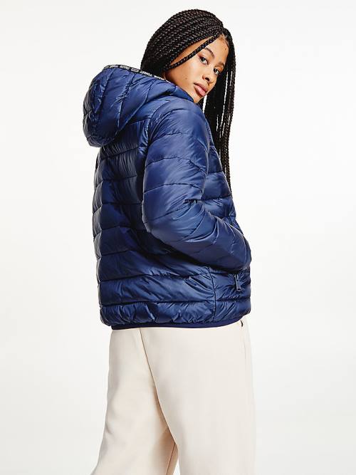 Blue Tommy Hilfiger Tape Detail Quilted Hooded Women's Jackets | TH053ONW