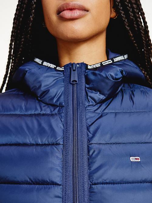 Blue Tommy Hilfiger Tape Detail Quilted Hooded Women's Jackets | TH053ONW