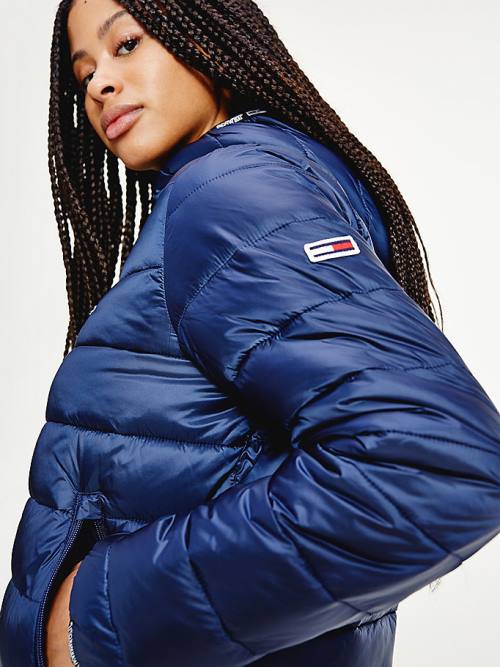 Blue Tommy Hilfiger Tape Detail Quilted Hooded Women's Jackets | TH053ONW