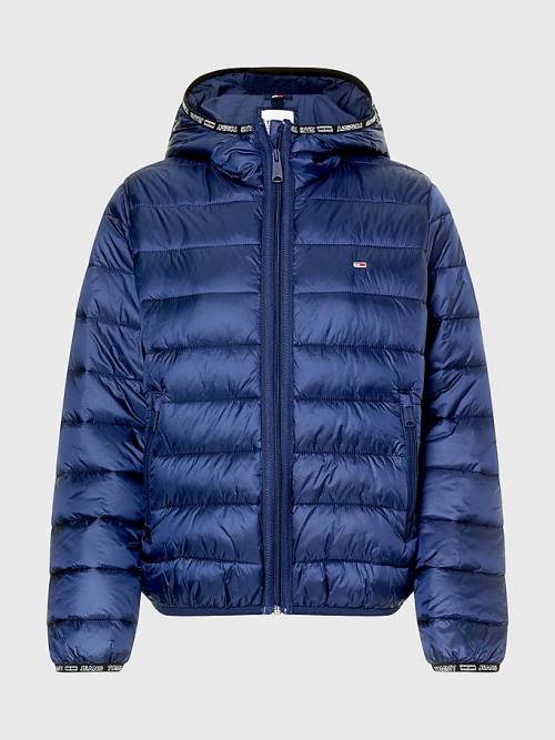 Blue Tommy Hilfiger Tape Detail Quilted Hooded Women's Jackets | TH053ONW