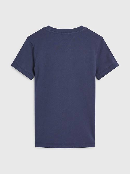 Blue Tommy Hilfiger Tape Logo Organic Cotton Boys' T Shirts | TH593EMI