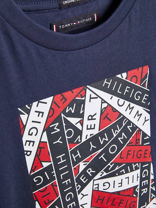 Blue Tommy Hilfiger Tape Logo Organic Cotton Boys' T Shirts | TH593EMI