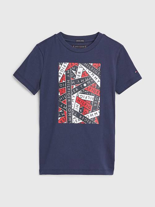 Blue Tommy Hilfiger Tape Logo Organic Cotton Boys\' T Shirts | TH593EMI