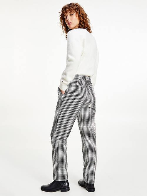 Blue Tommy Hilfiger Tapered Houndstooth Virgin Wool Women's Pants | TH051QIH