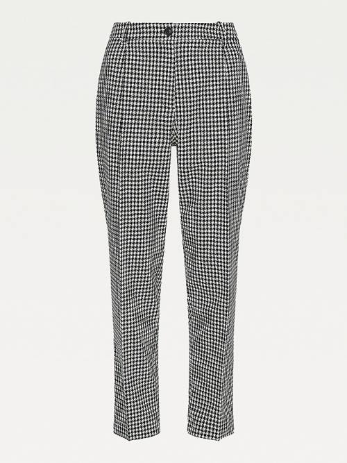 Blue Tommy Hilfiger Tapered Houndstooth Virgin Wool Women's Pants | TH051QIH