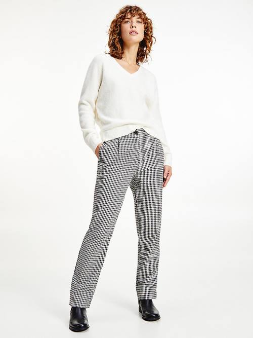 Blue Tommy Hilfiger Tapered Houndstooth Virgin Wool Women\'s Pants | TH051QIH