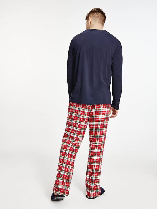 Blue Tommy Hilfiger Tartan Flannel And Slippers Set Men's Pyjamas | TH017ZMK