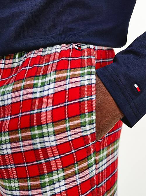 Blue Tommy Hilfiger Tartan Flannel And Slippers Set Men's Pyjamas | TH017ZMK