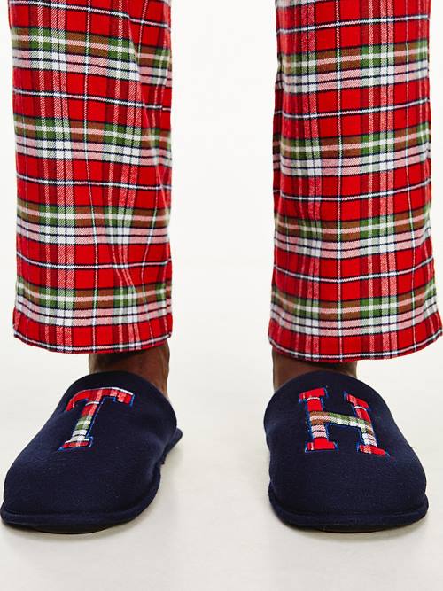 Blue Tommy Hilfiger Tartan Flannel And Slippers Set Men's Pyjamas | TH017ZMK