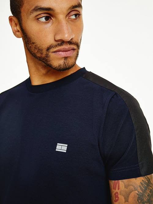 Blue Tommy Hilfiger Tech Essential Mix Media Men's T Shirts | TH809GMD