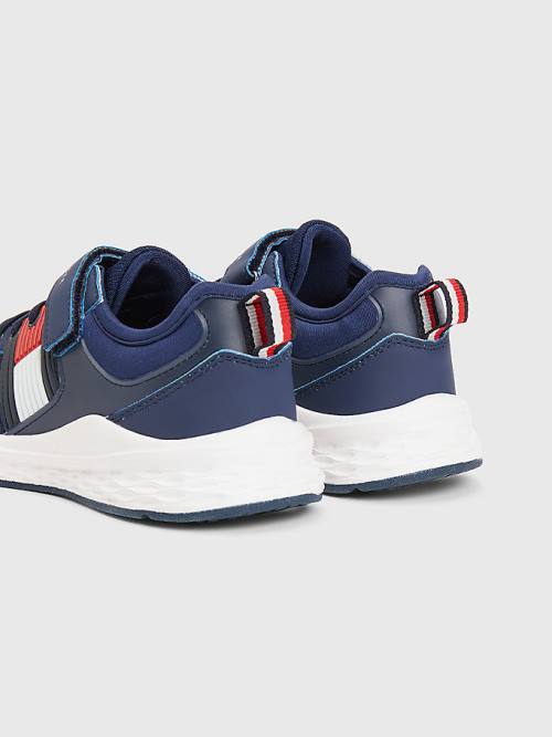 Blue Tommy Hilfiger Textured Flag Mesh Panel Boys' Sneakers | TH975PTV