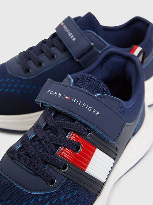 Blue Tommy Hilfiger Textured Flag Mesh Panel Boys' Sneakers | TH975PTV