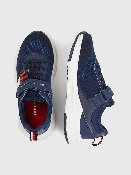 Blue Tommy Hilfiger Textured Flag Mesh Panel Boys' Sneakers | TH975PTV