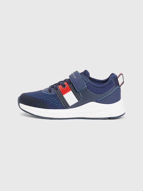 Blue Tommy Hilfiger Textured Flag Mesh Panel Boys' Sneakers | TH975PTV