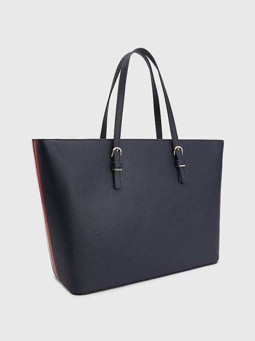 Blue Tommy Hilfiger Textured Medium Tote Women's Bags | TH609WTJ