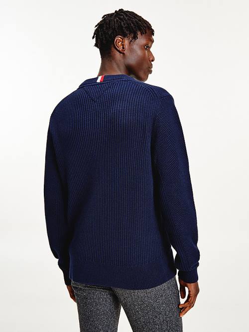 Blue Tommy Hilfiger Textured Relaxed Fit Jumper Men's Sweaters | TH467NCF