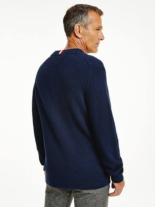 Blue Tommy Hilfiger Textured Relaxed Fit Jumper Men's Sweaters | TH467NCF