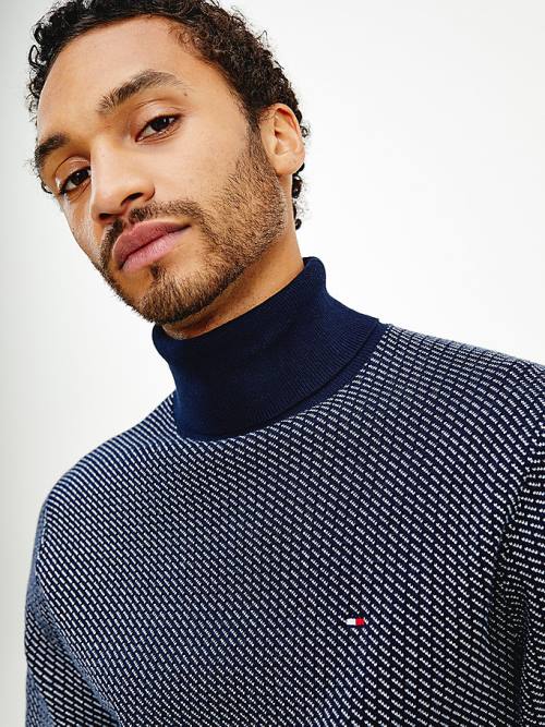 Blue Tommy Hilfiger Textured Roll Neck Jumper Men's Sweaters | TH916IYJ