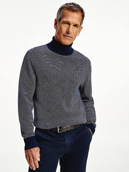 Blue Tommy Hilfiger Textured Roll Neck Jumper Men's Sweaters | TH916IYJ