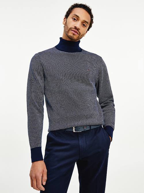 Blue Tommy Hilfiger Textured Roll Neck Jumper Men\'s Sweaters | TH916IYJ