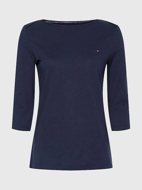 Blue Tommy Hilfiger Three-Quarter Sleeve Slim Fit Women's T Shirts | TH659UZS