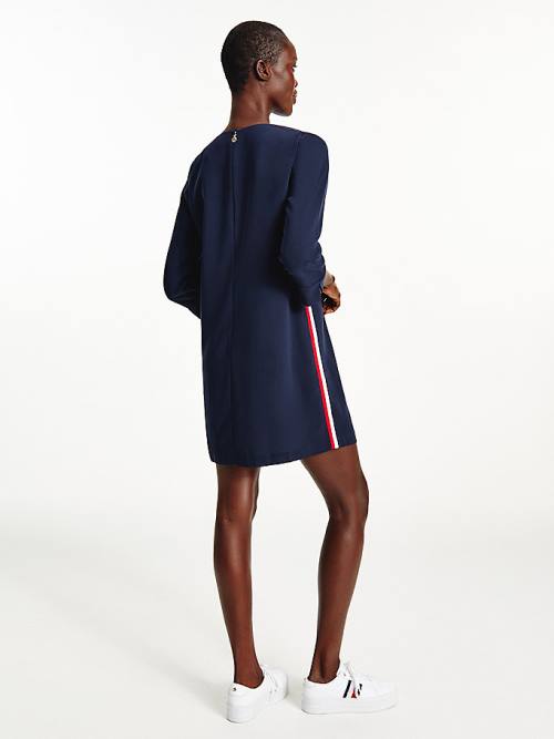 Blue Tommy Hilfiger Three-Quarter Sleeve Shift Women's Dress | TH902TJD