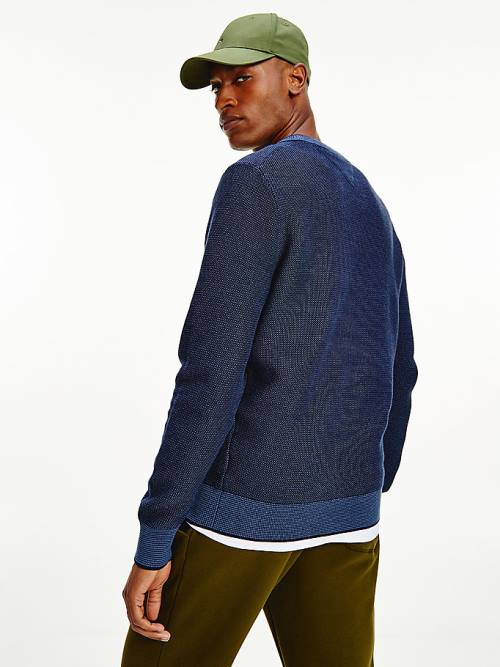 Blue Tommy Hilfiger Three-Tone Organic Cotton Jumper Men's Sweaters | TH856QIS