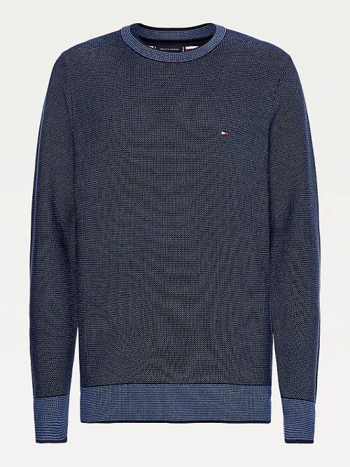 Blue Tommy Hilfiger Three-Tone Organic Cotton Jumper Men's Sweaters | TH856QIS