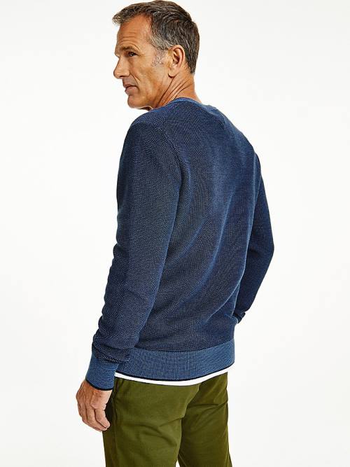 Blue Tommy Hilfiger Three-Tone Organic Cotton Jumper Men's Sweaters | TH856QIS