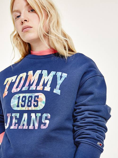 Blue Tommy Hilfiger Tie-Dye Cropped Women's Sweatshirts | TH609IXE