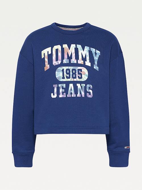 Blue Tommy Hilfiger Tie-Dye Cropped Women's Sweatshirts | TH609IXE