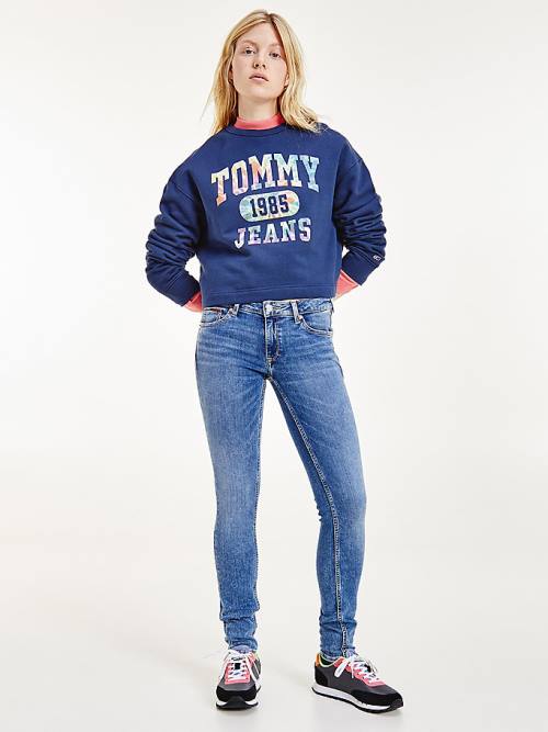 Blue Tommy Hilfiger Tie-Dye Cropped Women\'s Sweatshirts | TH609IXE