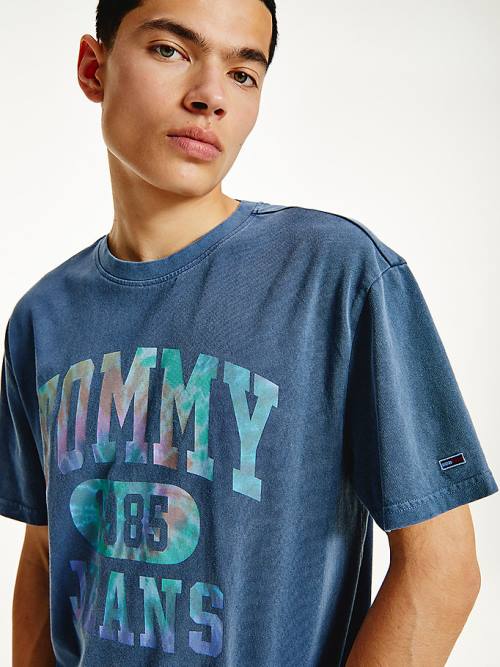 Blue Tommy Hilfiger Tie-Dye Logo Men's T Shirts | TH451WRY