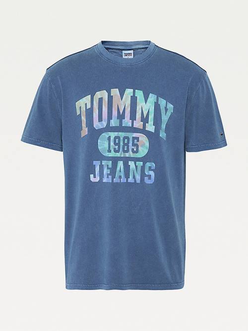 Blue Tommy Hilfiger Tie-Dye Logo Men's T Shirts | TH451WRY