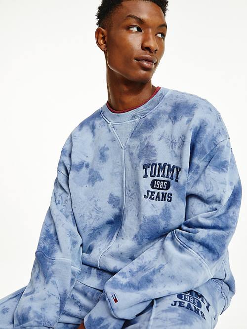 Blue Tommy Hilfiger Tie-Dye Relaxed Fit Men's Sweatshirts | TH031RGN