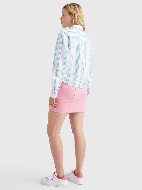 Blue Tommy Hilfiger Tie-Front Stripe Women's Shirts | TH059TAC