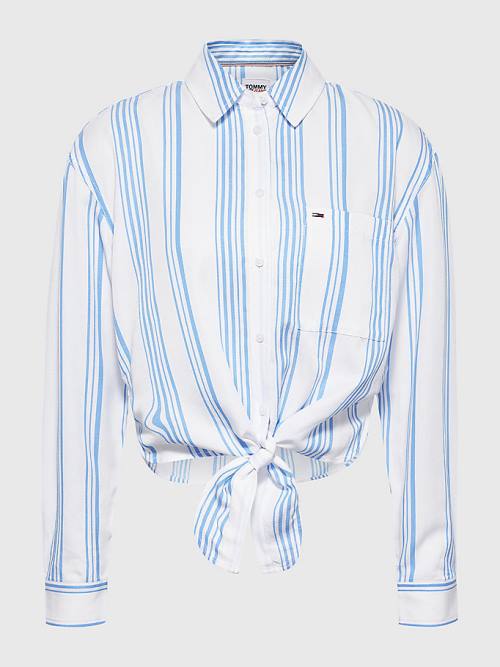 Blue Tommy Hilfiger Tie-Front Stripe Women's Shirts | TH059TAC